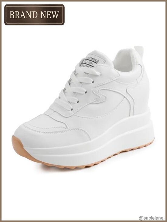 Shoes - Wedge Sneakers for Women Leather Platform Lace Up 3.94" Heel